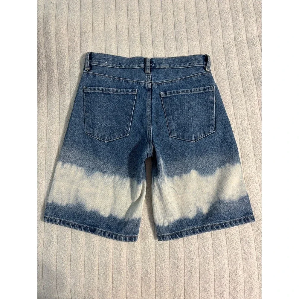 NWT Mango Tie-Dye Bleach Long Bermuda Denim Jean Shorts Womens 2 100% Cotton